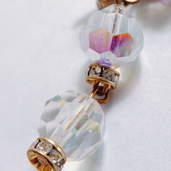 Vintage Mid Century AB Crystal Cocktail Earrings 1950s 1960s Gold Tone Clip On - Picture 6 of 15